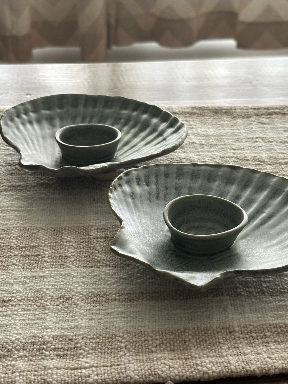 Handcrafted pottery sea Shell tea light holders/dipping bowls - coastal neutral